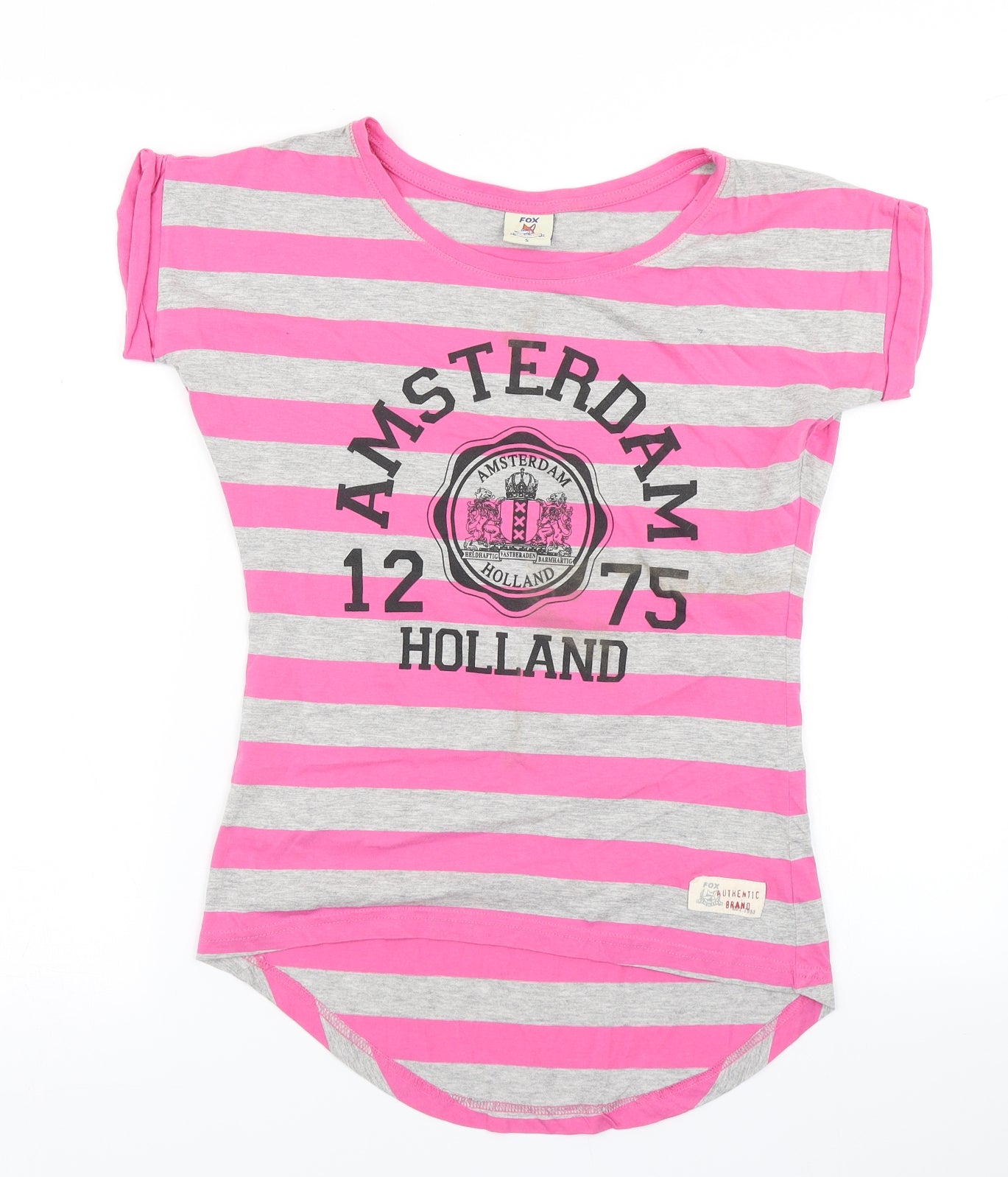 Fox Womens Pink Striped  Basic T-Shirt Size S