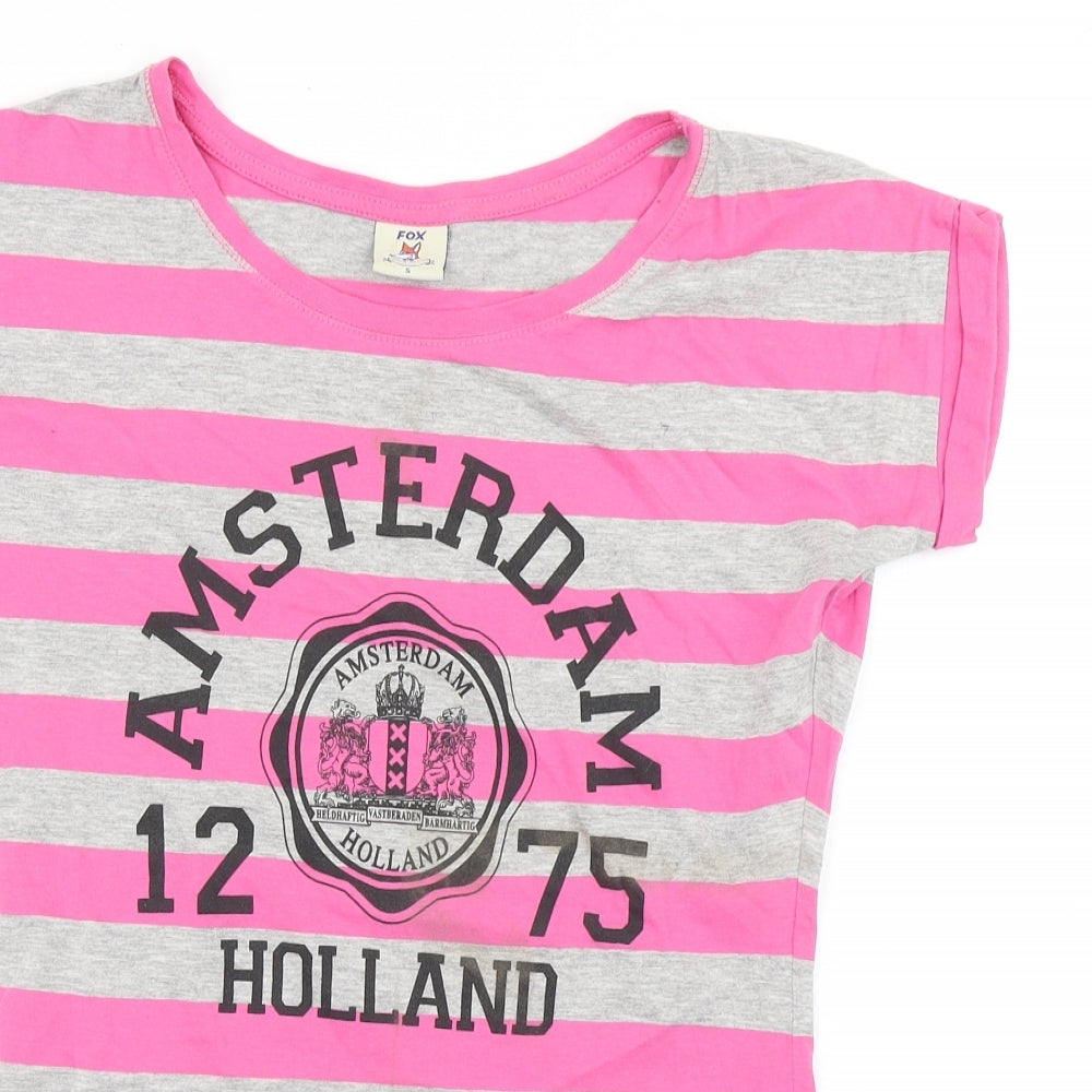 Fox Womens Pink Striped  Basic T-Shirt Size S