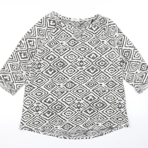 Papaya Womens Ivory Geometric  Basic T-Shirt Size 14