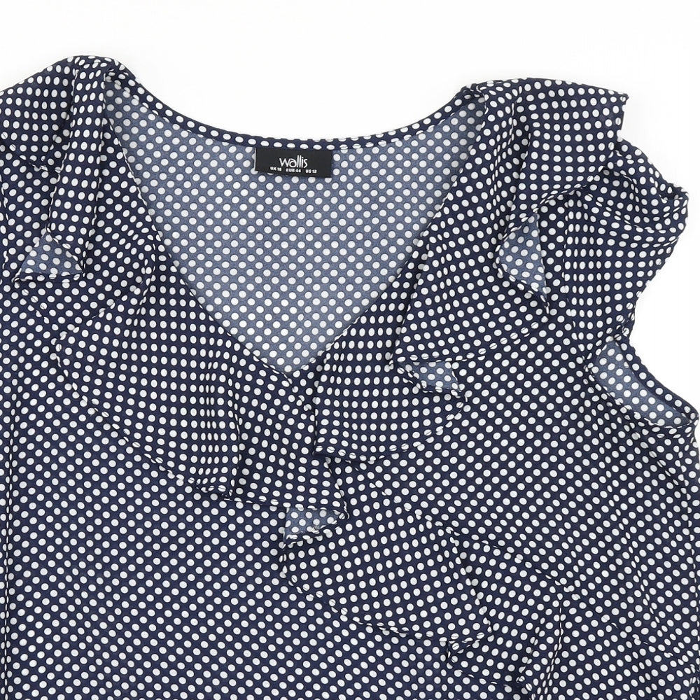 Wallis Womens Blue Polka Dot  Basic Blouse Size 16