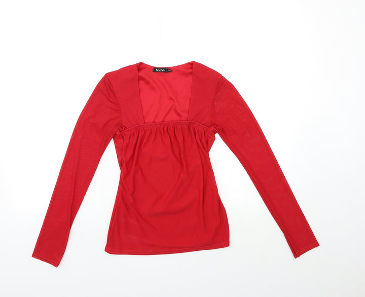 Boohoo Womens Red Basic Blouse Size 6