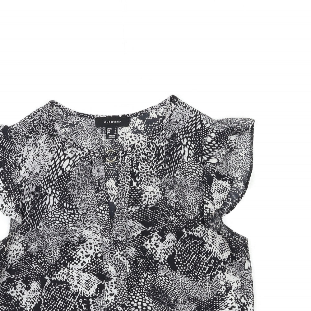 Atmosphere Womens Black Geometric  Basic Blouse Size 8