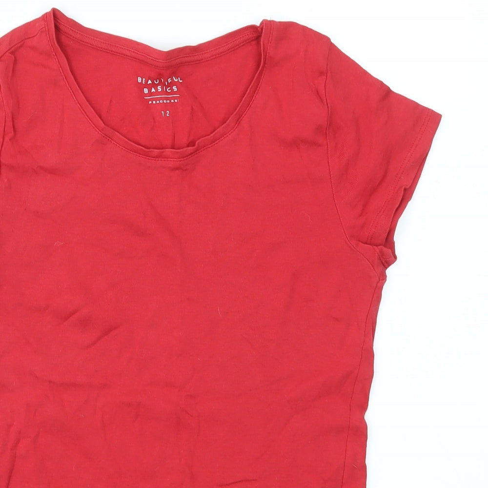 Peacocks Womens Red   Basic T-Shirt Size 12