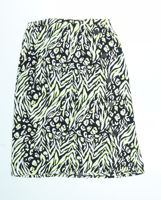 Front view of F&F women’s multicoloured animal print flare skirt, size UK 16, - stretch waistband