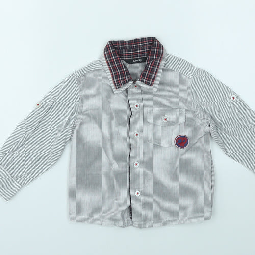 George Boys Grey Striped  Basic Button-Up Size 9-12 Months