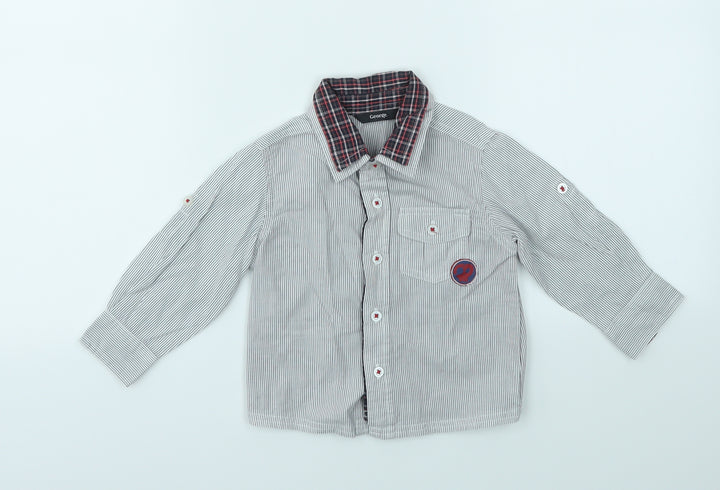 George Boys Grey Striped Basic Button-Up Size 9-12 Months