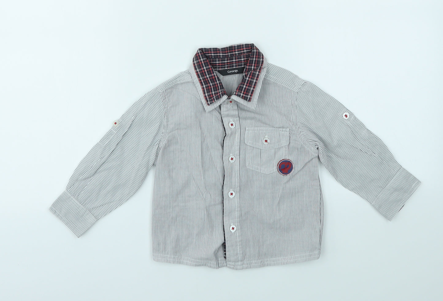 George Boys Grey Striped  Basic Button-Up Size 9-12 Months