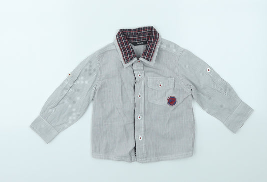 Front view of George boys’ grey striped basic button-up, size 9-12, months