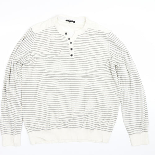 George Mens White Striped  Pullover Jumper Size L