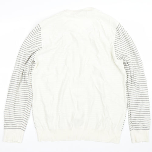 George Mens White Striped  Pullover Jumper Size L