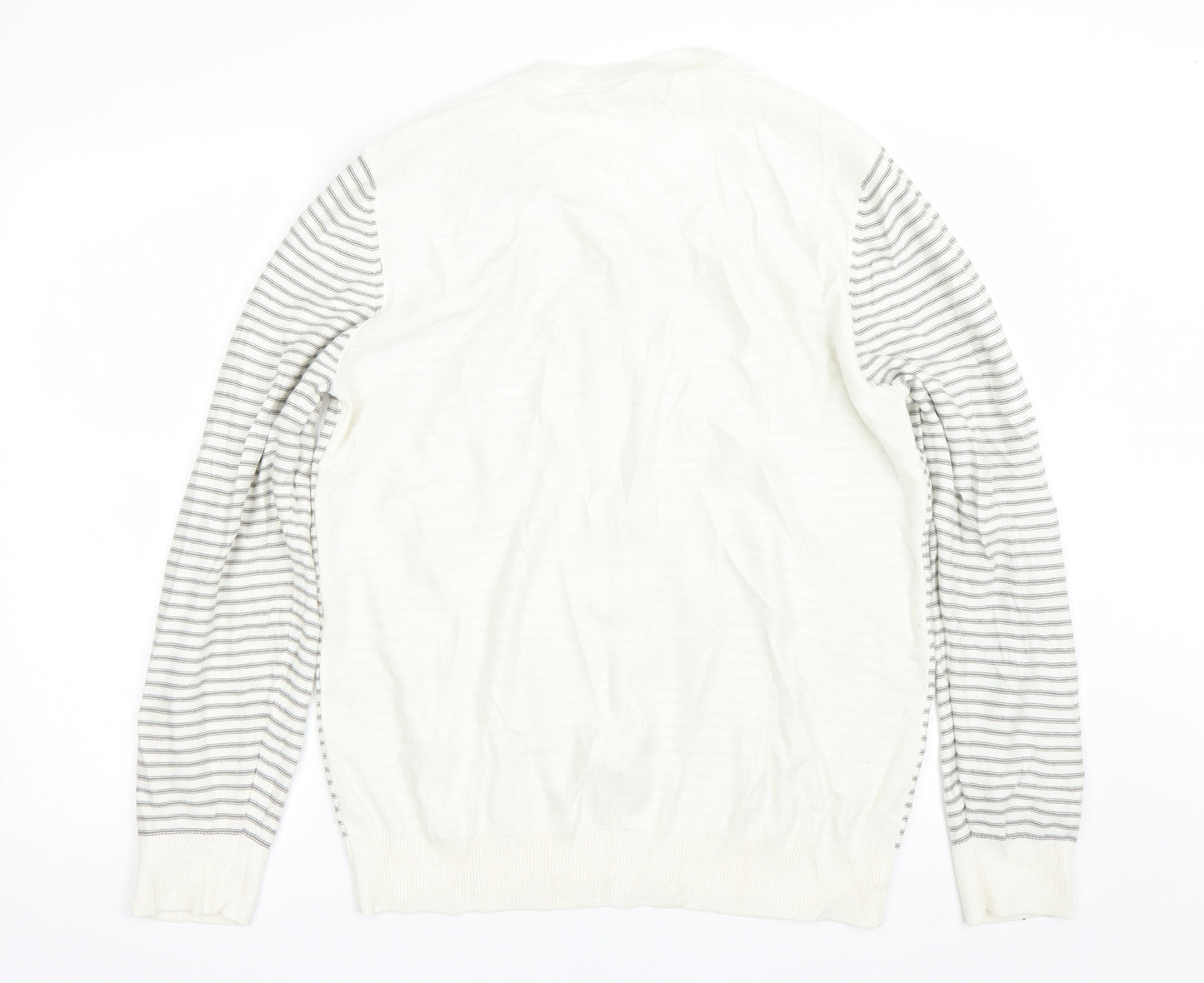 George Mens White Striped  Pullover Jumper Size L