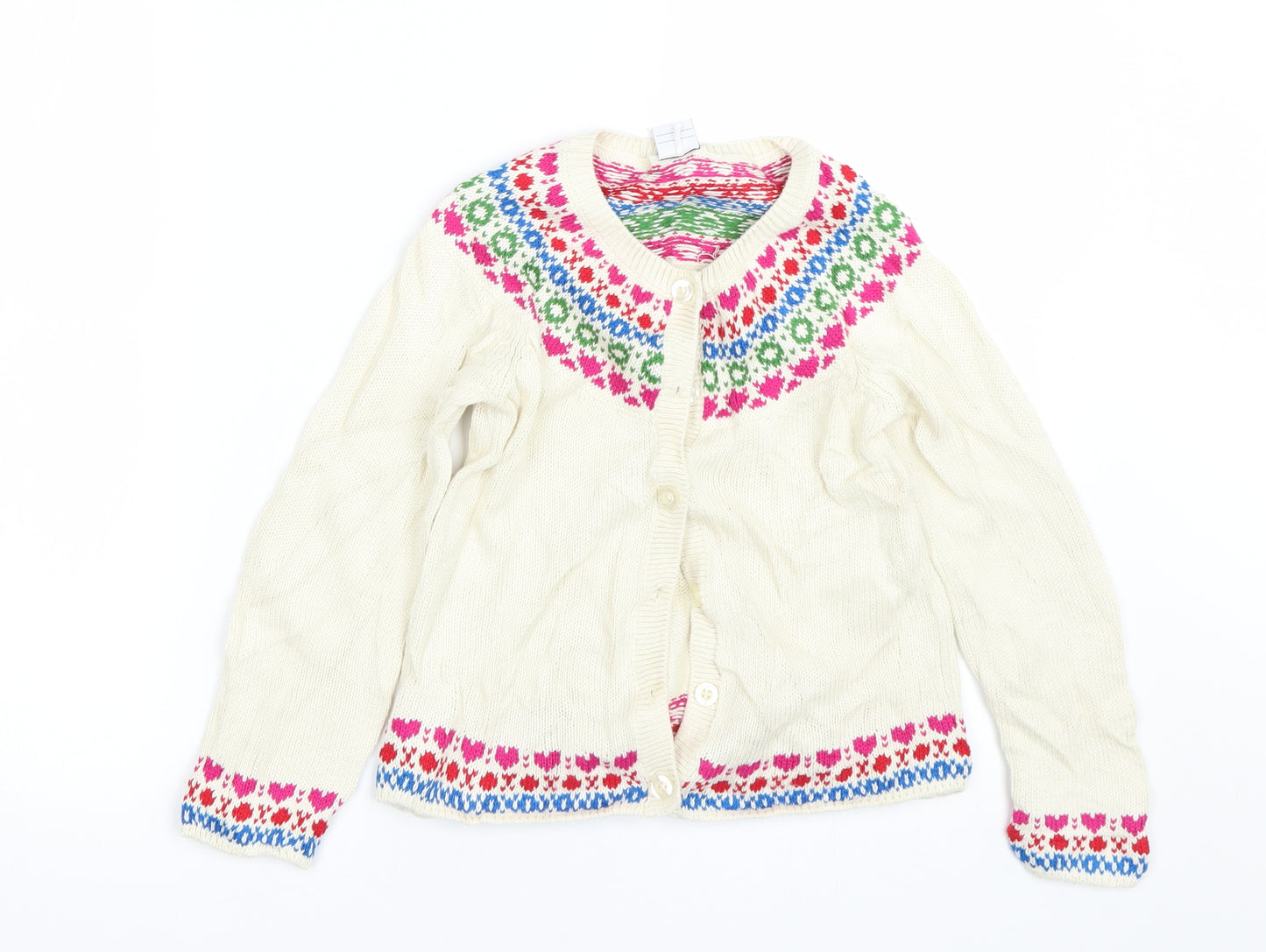 Polarn O. Pyret Girls Beige Fair Isle  Cardigan Jumper Size 6-7 Years