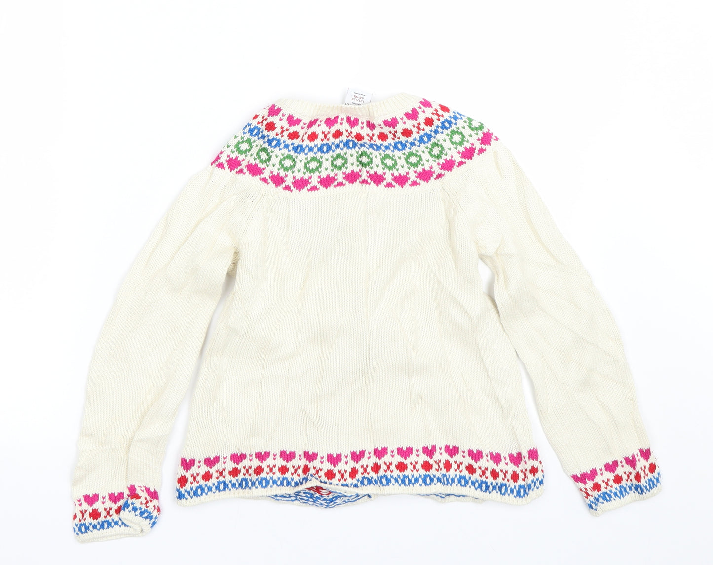 Polarn O. Pyret Girls Beige Fair Isle  Cardigan Jumper Size 6-7 Years