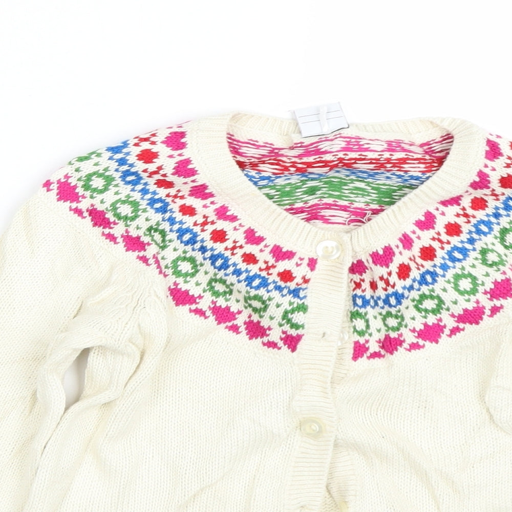 Polarn O. Pyret Girls Beige Fair Isle  Cardigan Jumper Size 6-7 Years