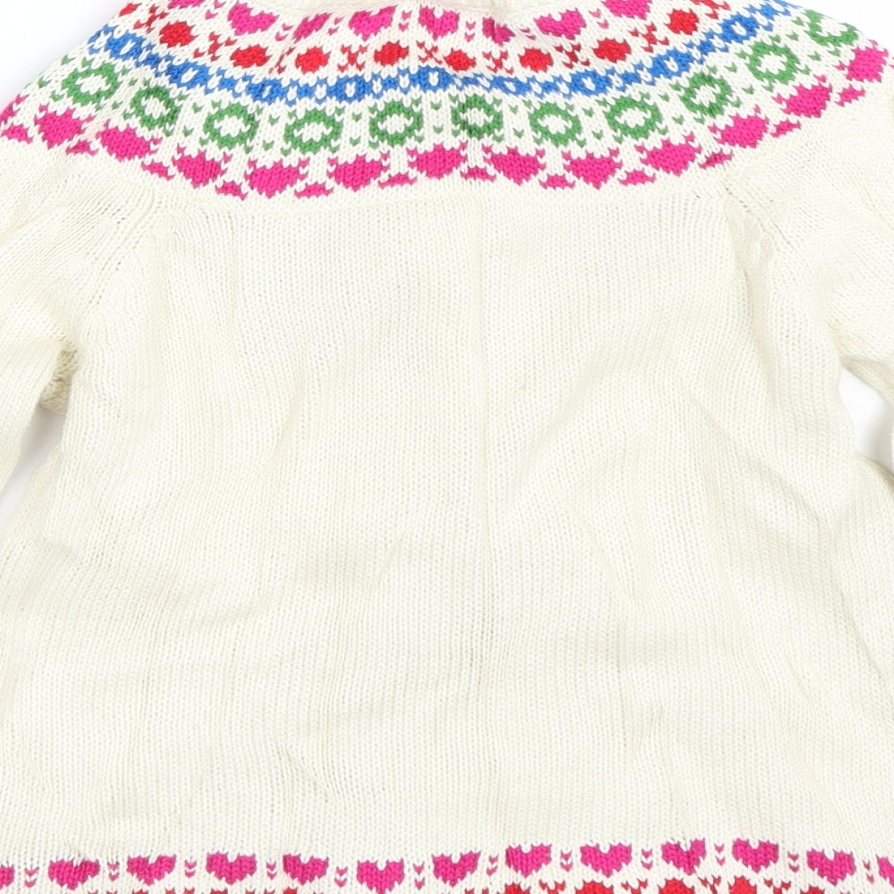 Polarn O. Pyret Girls Beige Fair Isle  Cardigan Jumper Size 6-7 Years