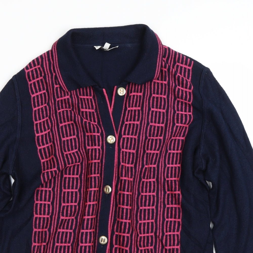 Grazia Womens Blue Geometric  Cardigan Jumper Size 18