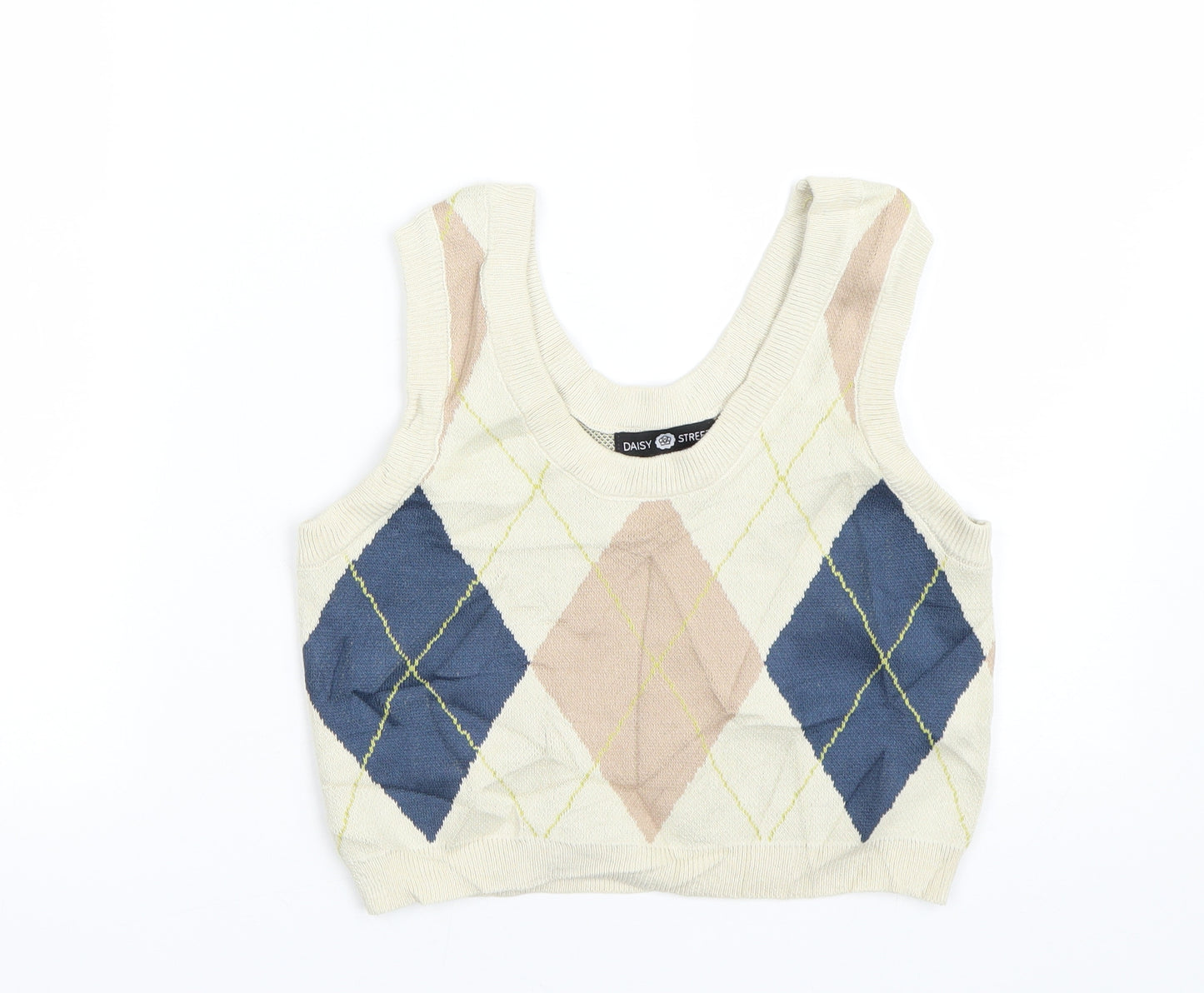 Daisy Street Womens Beige Argyle/Diamond  Cropped Tank Size 10