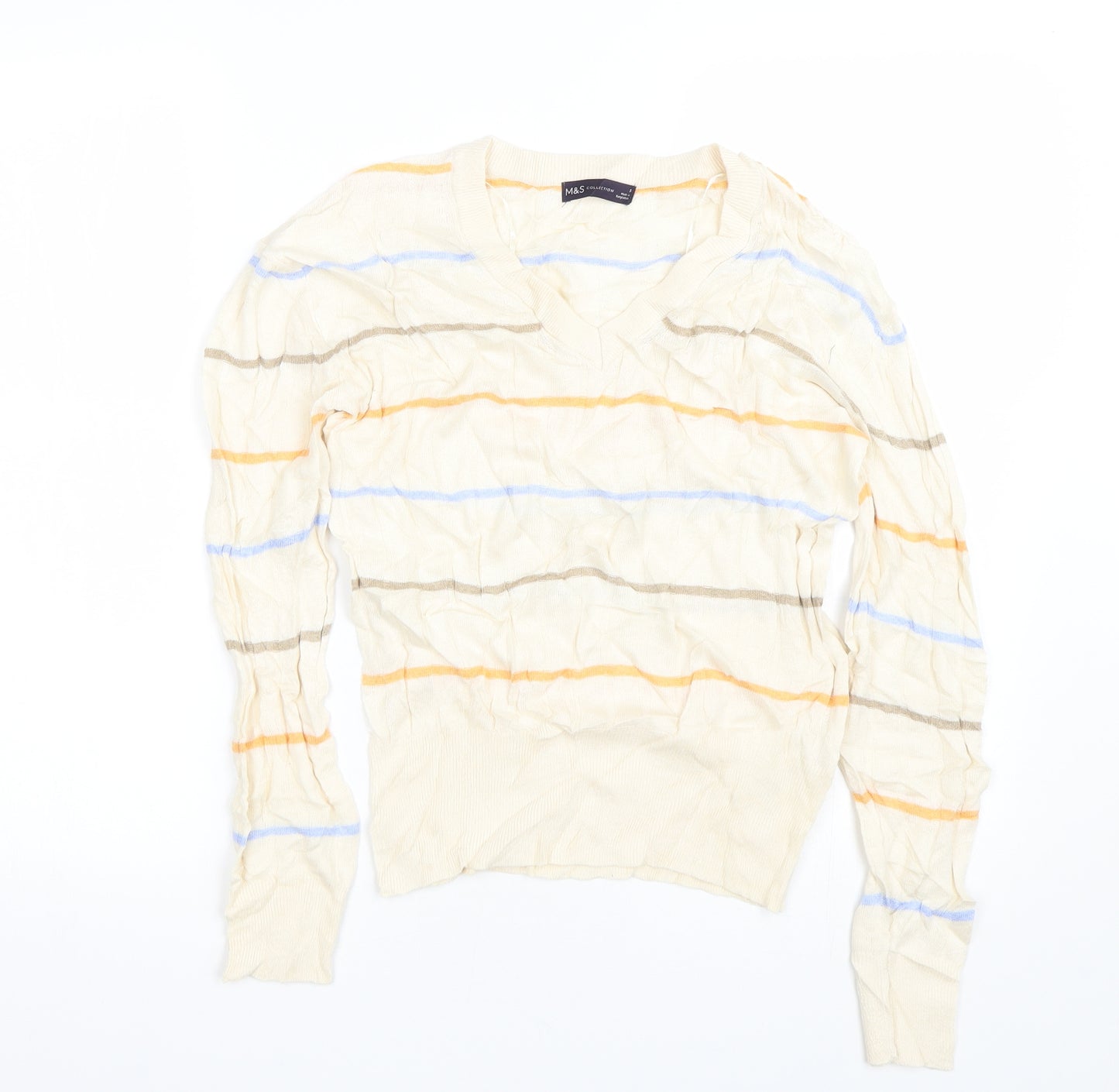 M&S Womens Beige Striped  Pullover Jumper Size S
