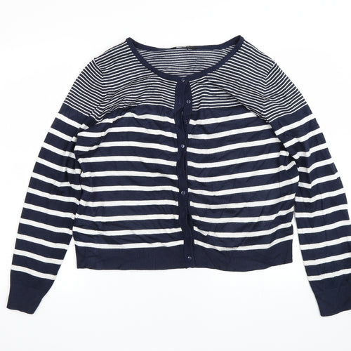 Miso Womens Blue Striped  Cardigan Jumper Size M