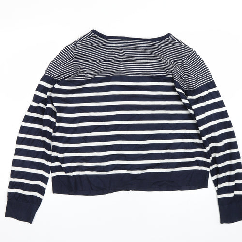 Miso Womens Blue Striped  Cardigan Jumper Size M