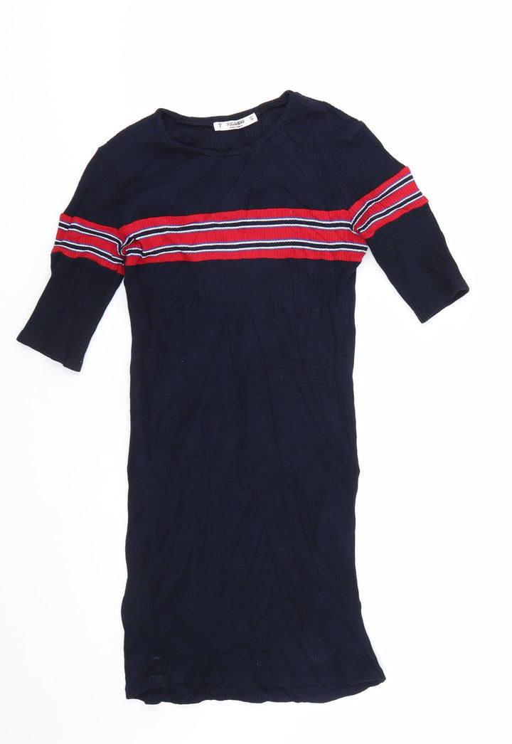 Pull&Bear Womens Blue Striped T-Shirt Dress Size S