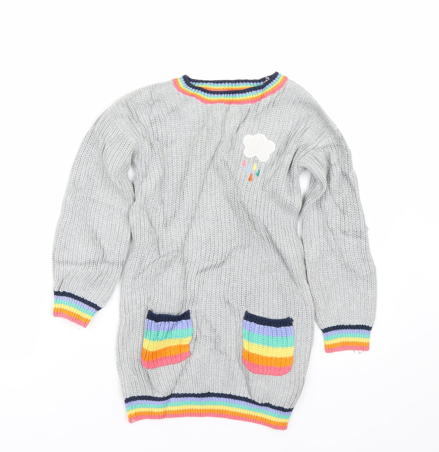 NEXT Girls Grey   Jumper Dress  Size 4-5 Years  - Rainbow Print