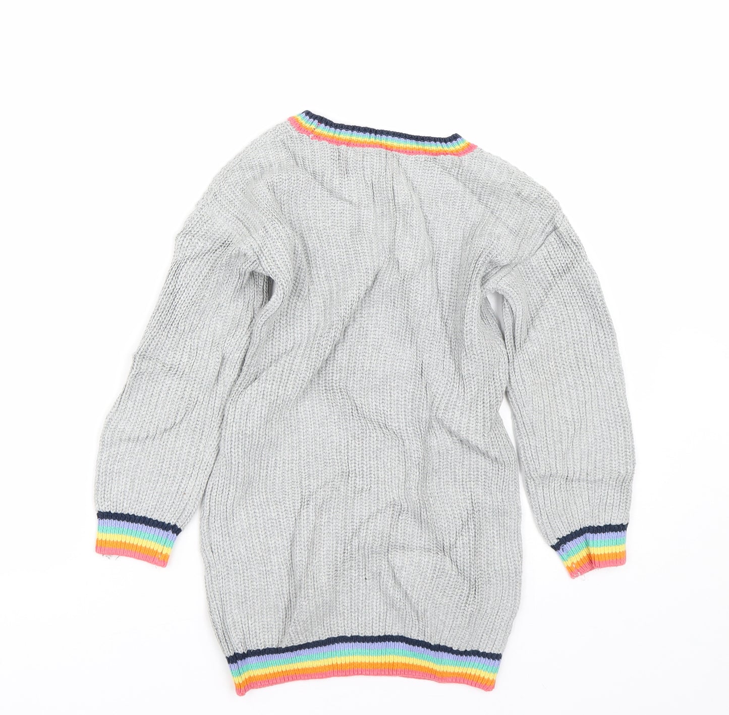 NEXT Girls Grey   Jumper Dress  Size 4-5 Years  - Rainbow Print