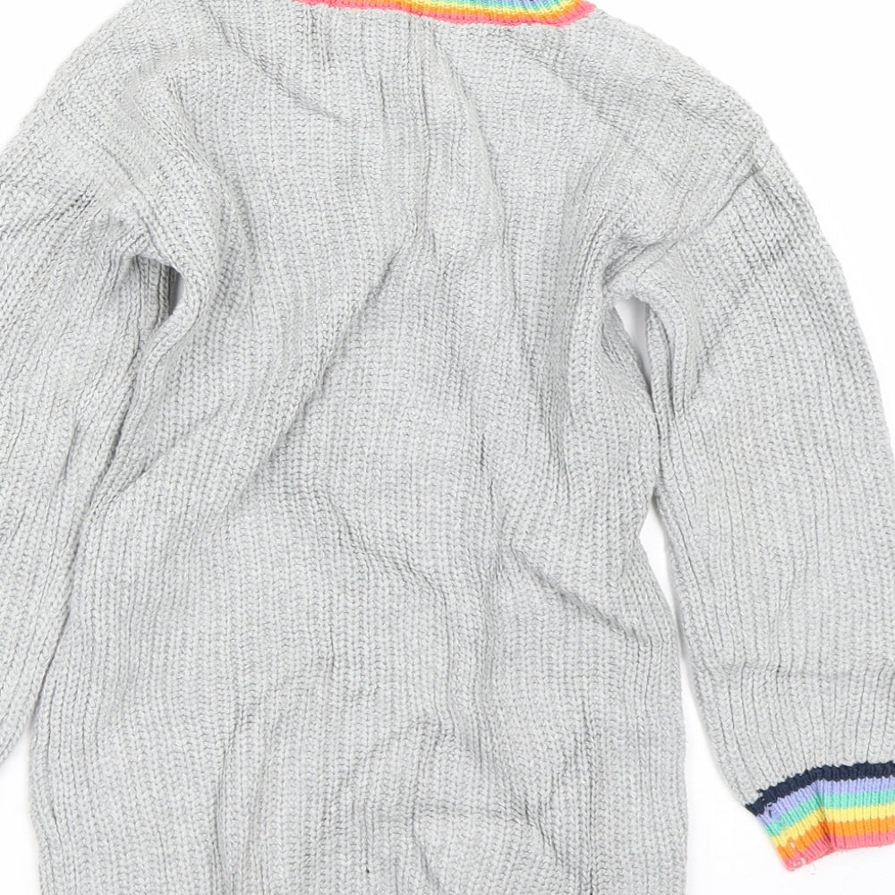 NEXT Girls Grey   Jumper Dress  Size 4-5 Years  - Rainbow Print