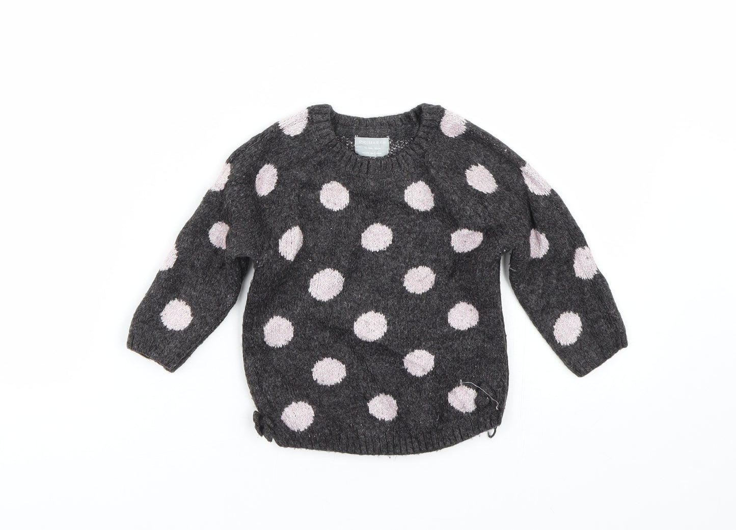 Primark Girls Grey Polka Dot  Pullover Jumper Size 12-18 Months