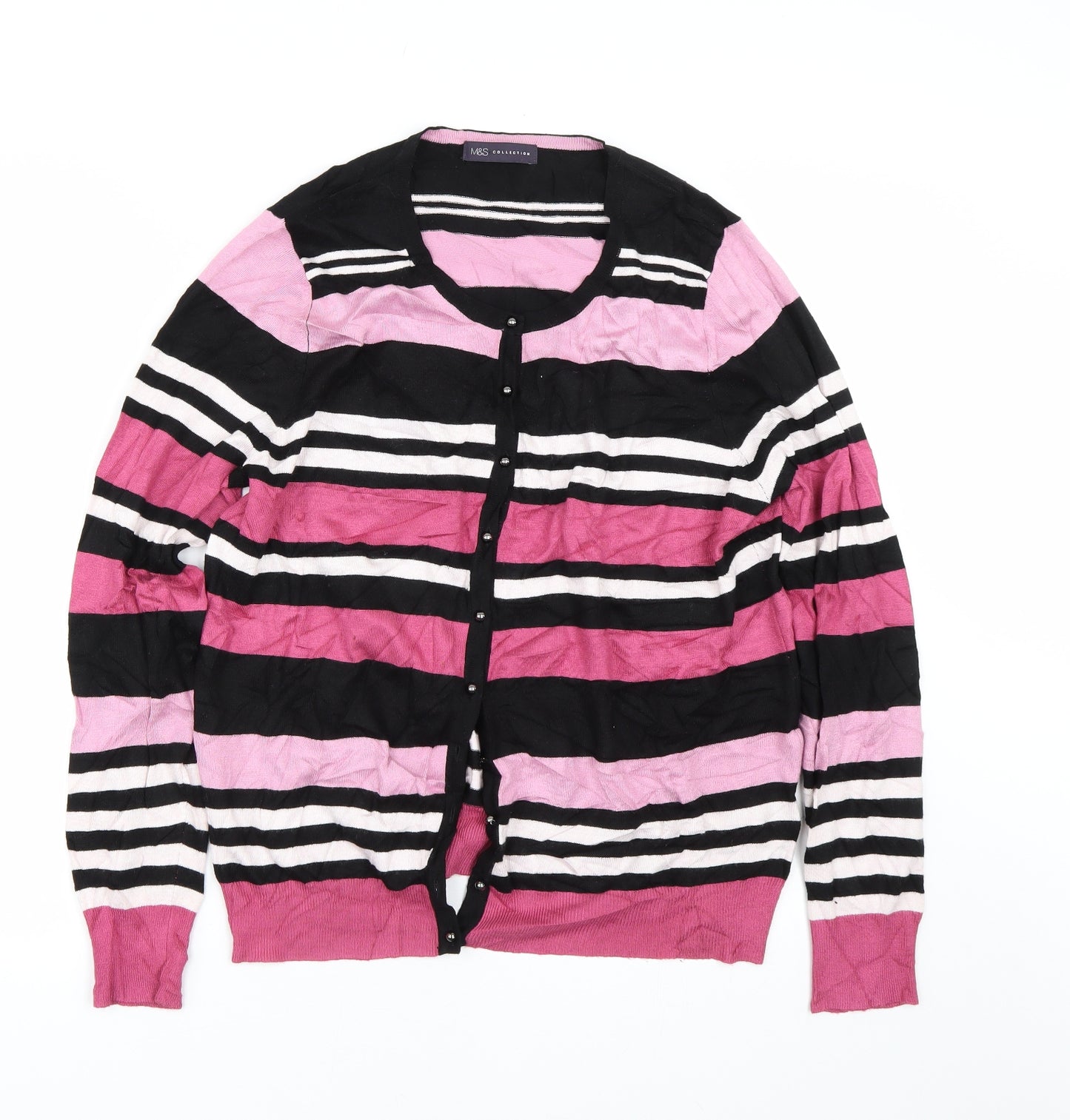 M&S Womens Pink Striped  Cardigan Jumper Size 16