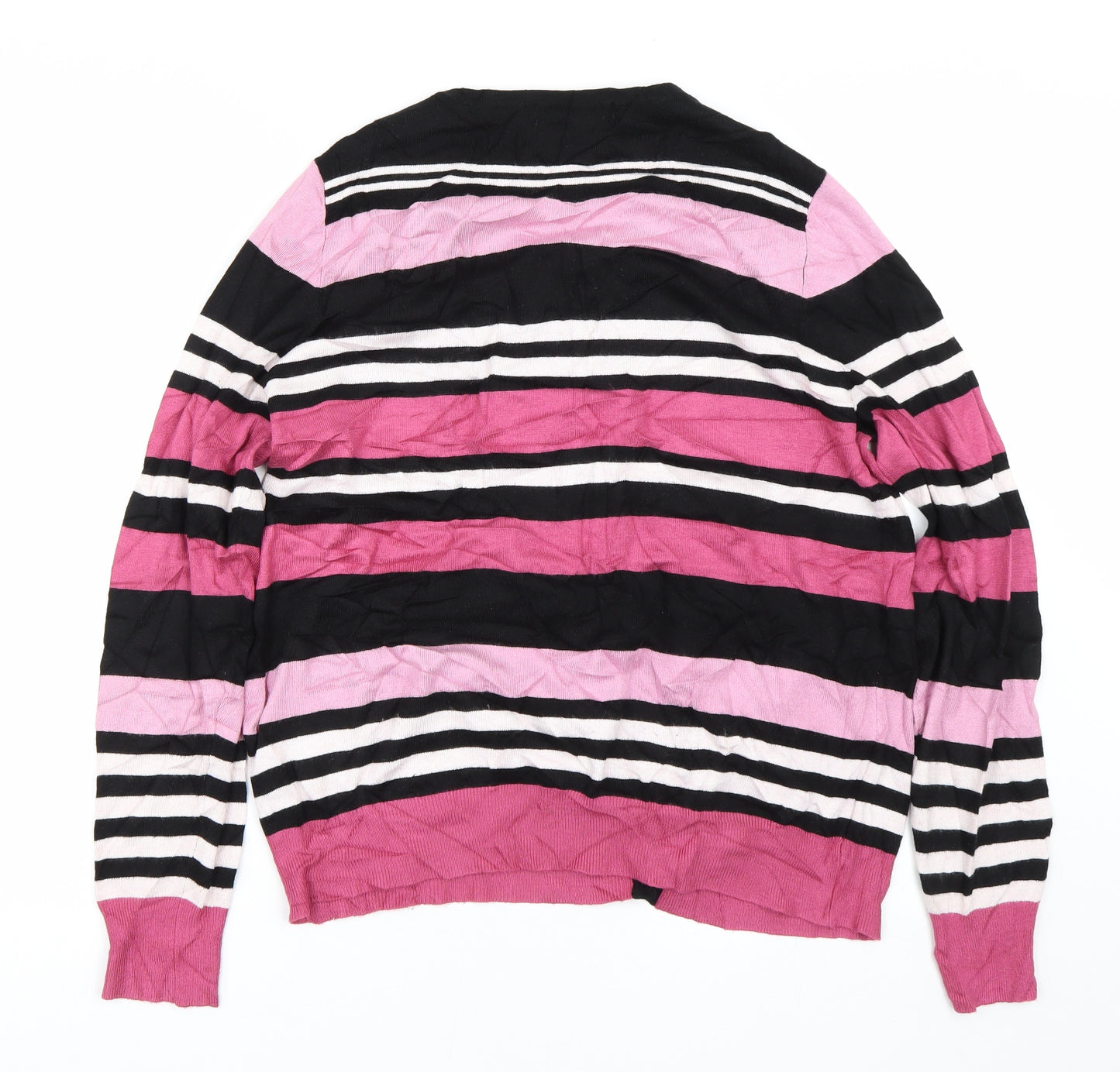 M&S Womens Pink Striped  Cardigan Jumper Size 16