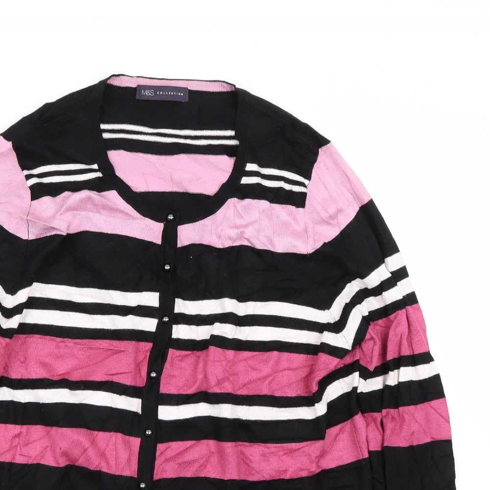 M&S Womens Pink Striped  Cardigan Jumper Size 16