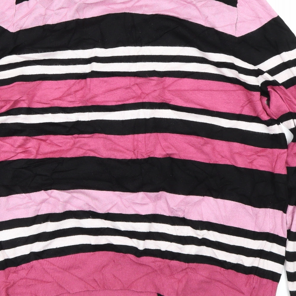 M&S Womens Pink Striped  Cardigan Jumper Size 16