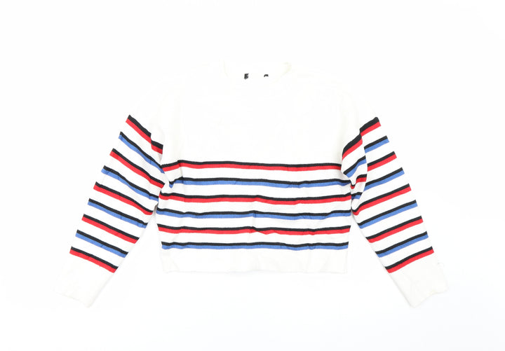 New Look Girls White Striped  Pullover Jumper Size 10-11 Years