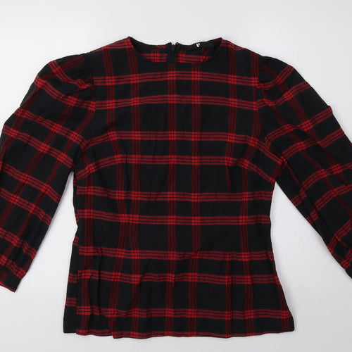 BE VERY Womens Red Check  Pullover Sweatshirt Size 14
