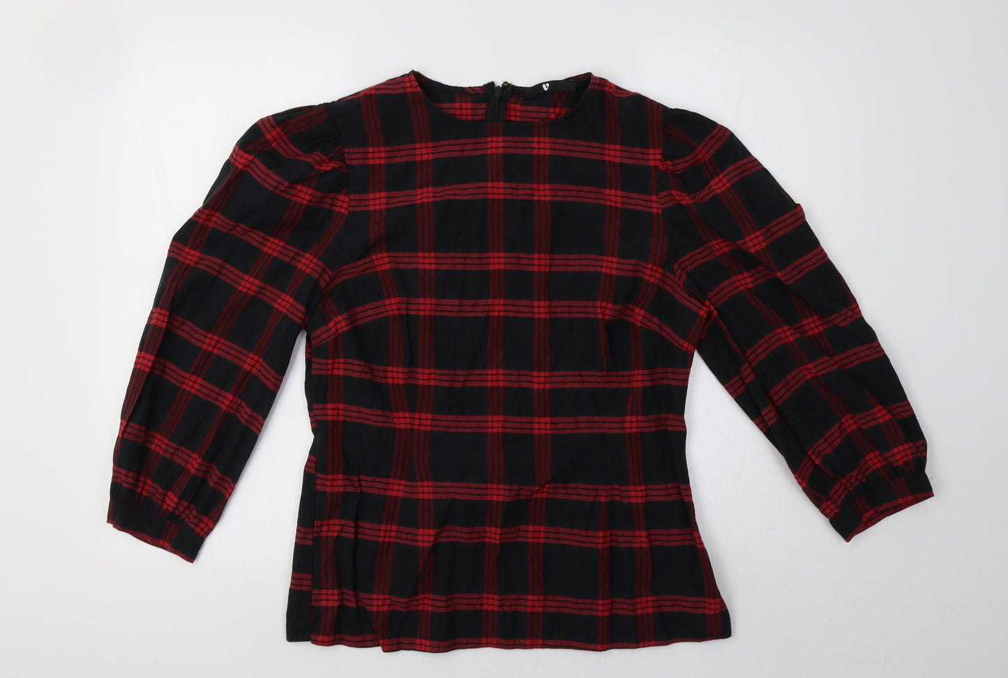 BE VERY Womens Red Check  Pullover Sweatshirt Size 14