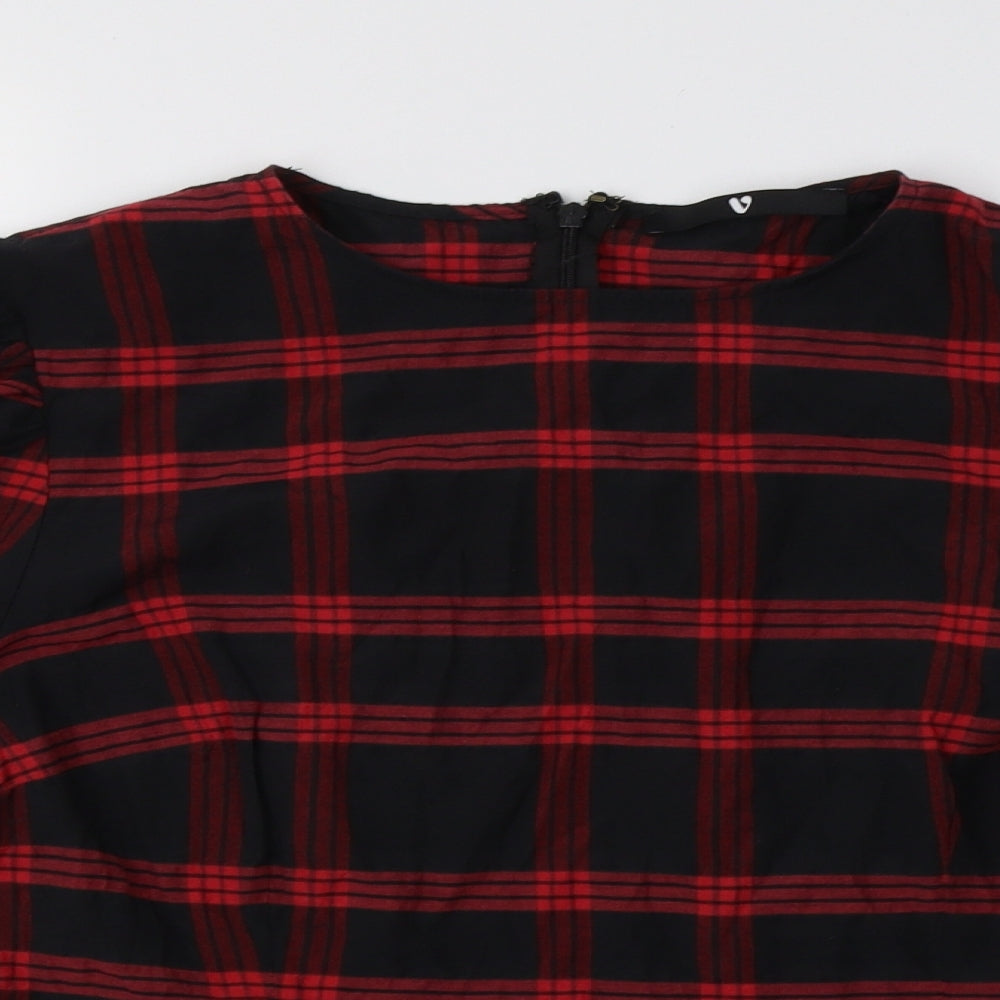 BE VERY Womens Red Check  Pullover Sweatshirt Size 14