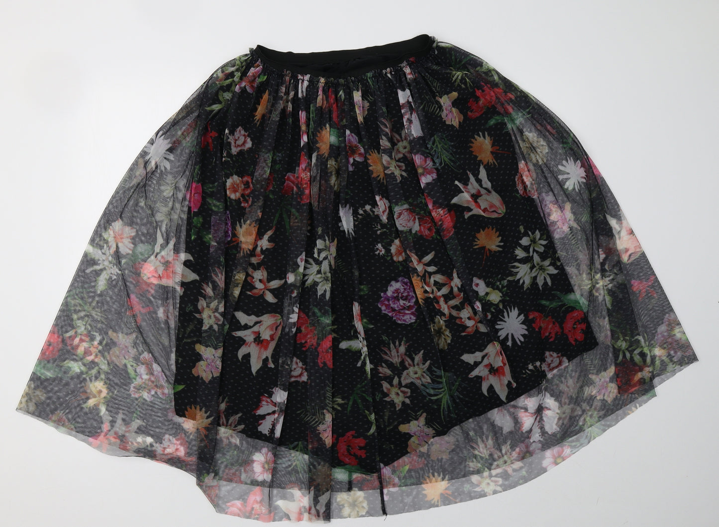 Primark Womens Black Floral Mesh A-Line Skirt Size 12