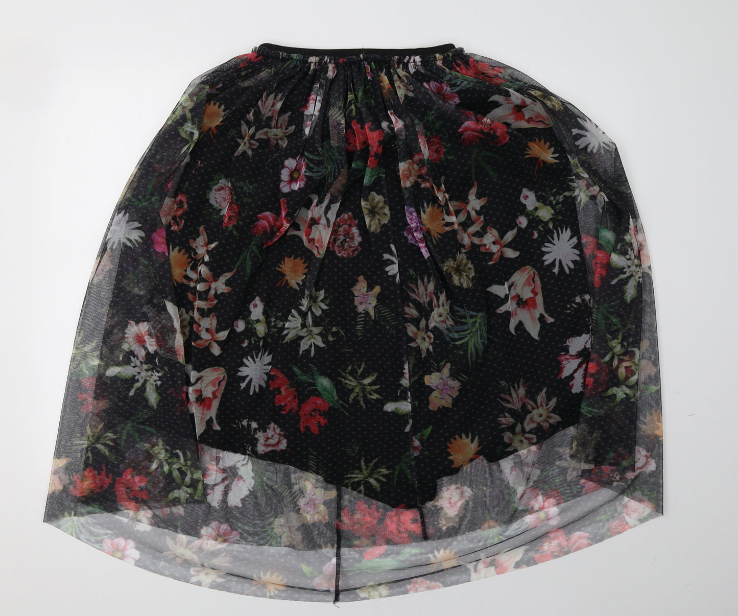 Primark Womens Black Floral Mesh A-Line Skirt Size 12