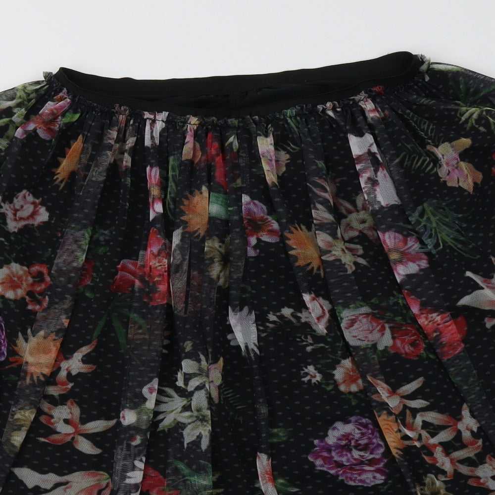 Primark Womens Black Floral Mesh A-Line Skirt Size 12