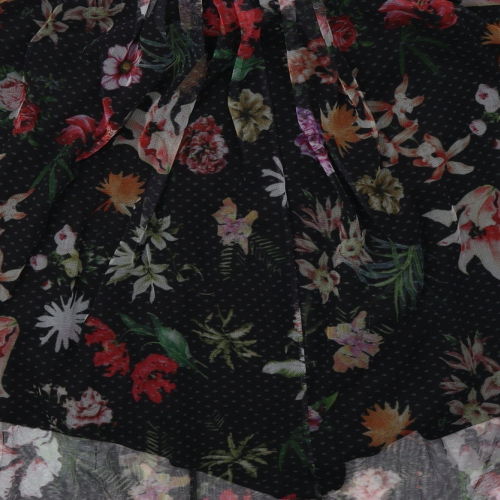 Primark Womens Black Floral Mesh A-Line Skirt Size 12