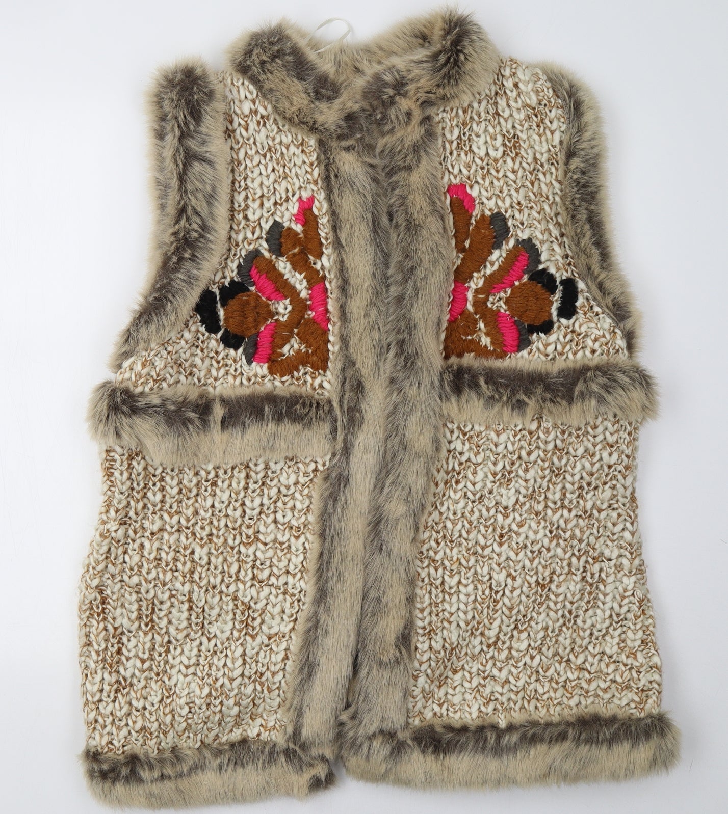 Topshop Womens Beige  Knit Gilet Jacket Size 14