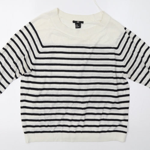 H&M Womens White Striped  Pullover Sweatshirt Size XS