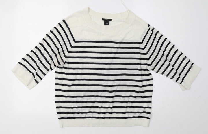 H&M Womens White Striped Pullover Sweatshirt Size XS