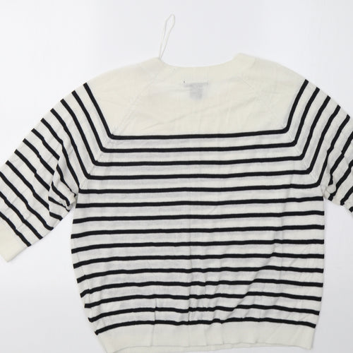 H&M Womens White Striped  Pullover Sweatshirt Size XS