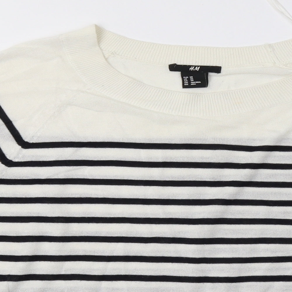 H&M Womens White Striped  Pullover Sweatshirt Size XS