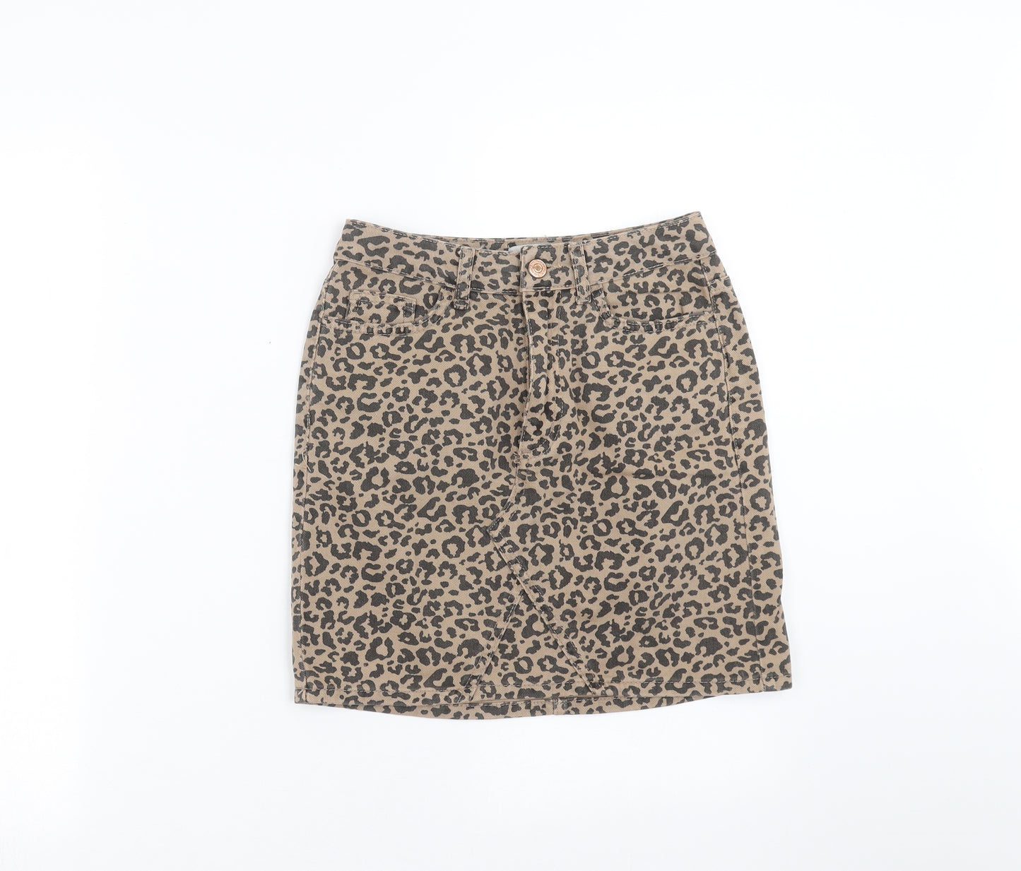 New Look Womens Brown Animal Print Denim Mini Skirt Size 4