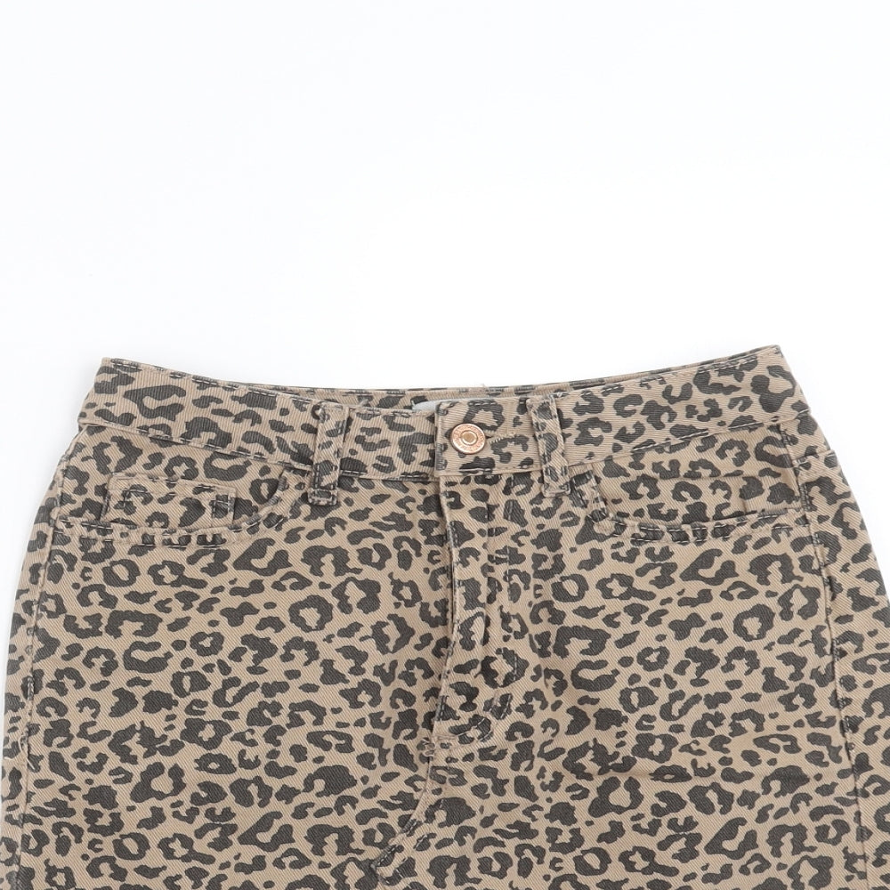 New Look Womens Brown Animal Print Denim Mini Skirt Size 4