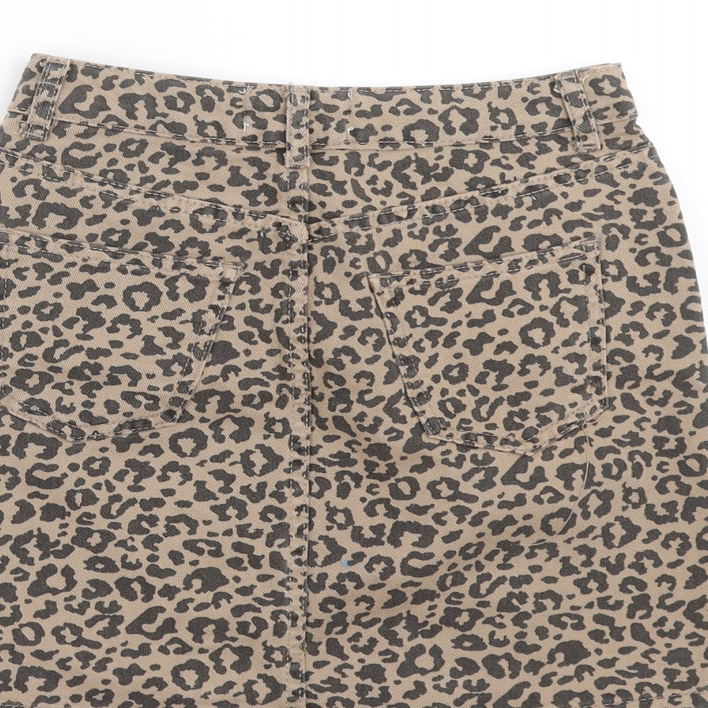 New Look Womens Brown Animal Print Denim Mini Skirt Size 4