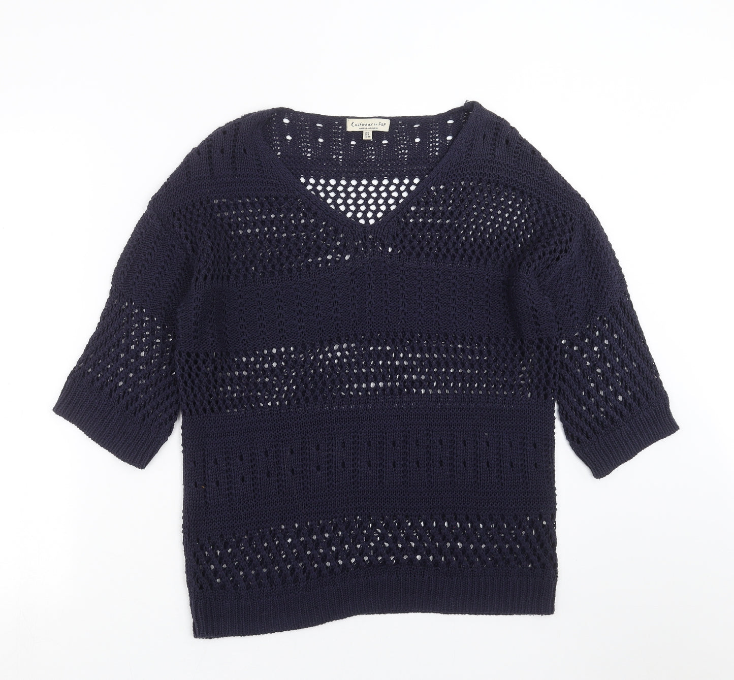 F&F Womens Blue Geometric Knit Pullover Jumper Size 8